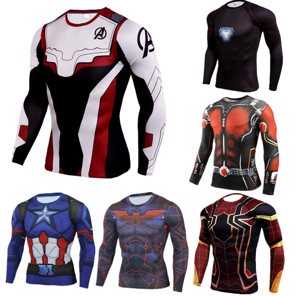 Avengers Endgame Quantum Realm cosplay 3D sports quick-drying long-sleeved t-shirt superhero Captain America Iron Man costume