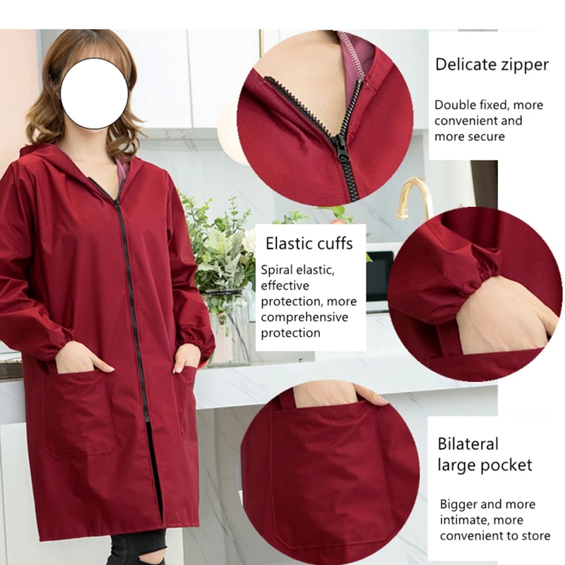 XL solid color long-sleeved men and women waterproof and oil-proof overalls protective clothing adult smock zipper kitchen apron