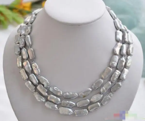 

Free shipping hot sale Women Bridal Wedding Jewelry >> 3row 18" 20mm NATURE GRAY DENS freshwater BIWA pearl necklace