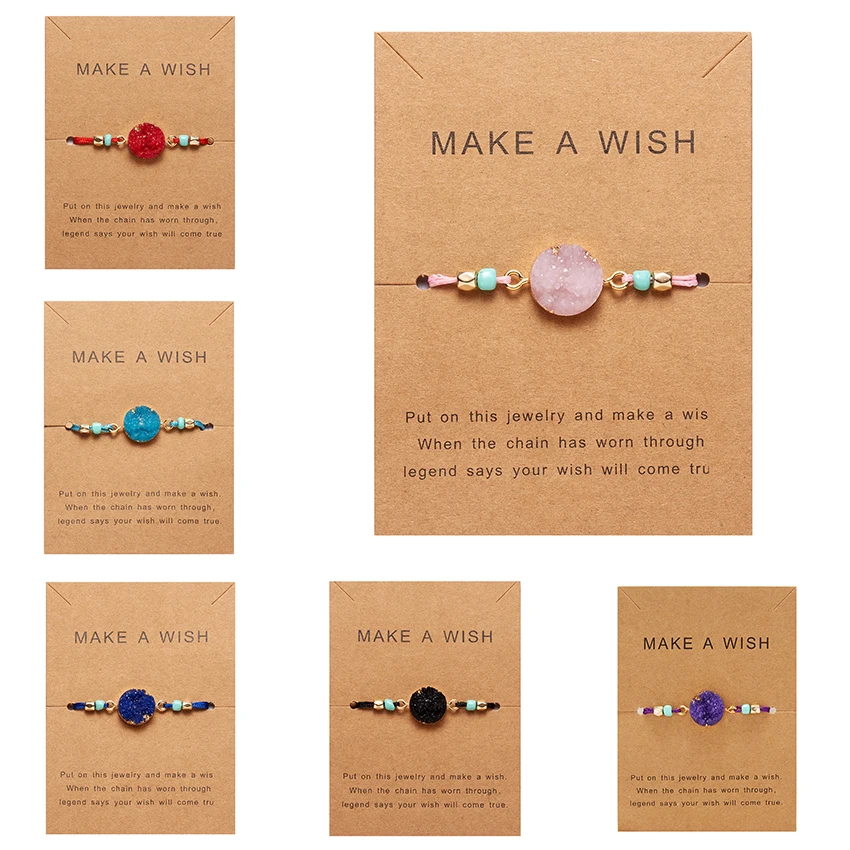 Женский плетеный браслет с надписью Make Wish Paper Card разноцветный из натуральных