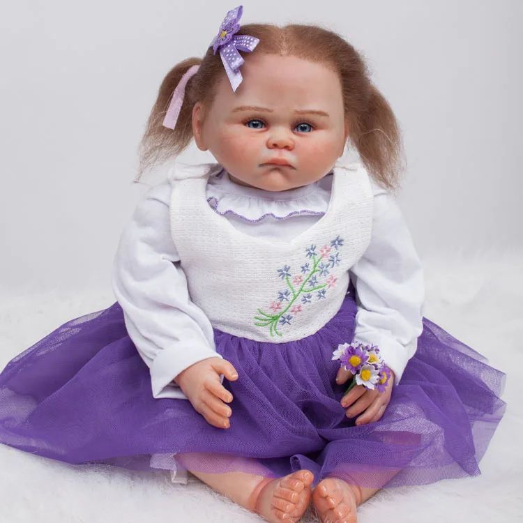 

Realistic 20" doll reborn girl dolls lifelike newborn babies with purple dress exquisite fashion brand doll kdis toys