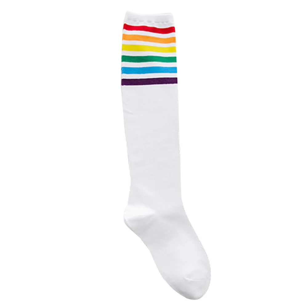 

Thigh High Socks Over Knee Rainbow Stripe Girls Football Sport Socks Black White sockfor women cute sock comfortable