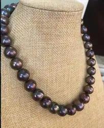 11-13 мм круглый натуральным Tahitian черный жемчуг ожерелье 18 "14 К золото