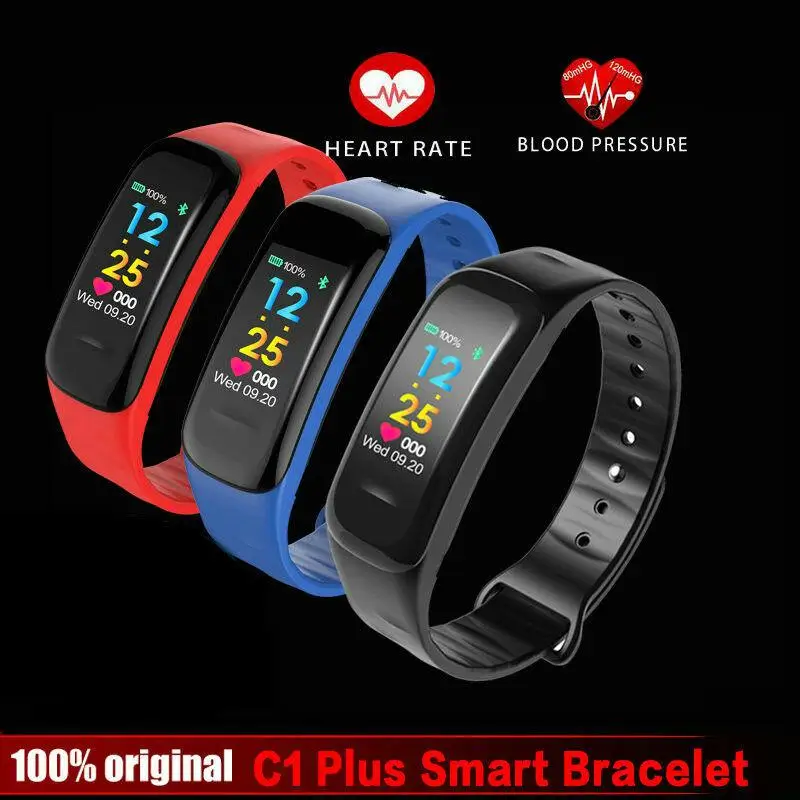 

SmartBand C1Plus Smart Band Blood Pressure Fitness Tracker Heart Rate Monitor Smart Bracelet Black Men Watch for Sport running