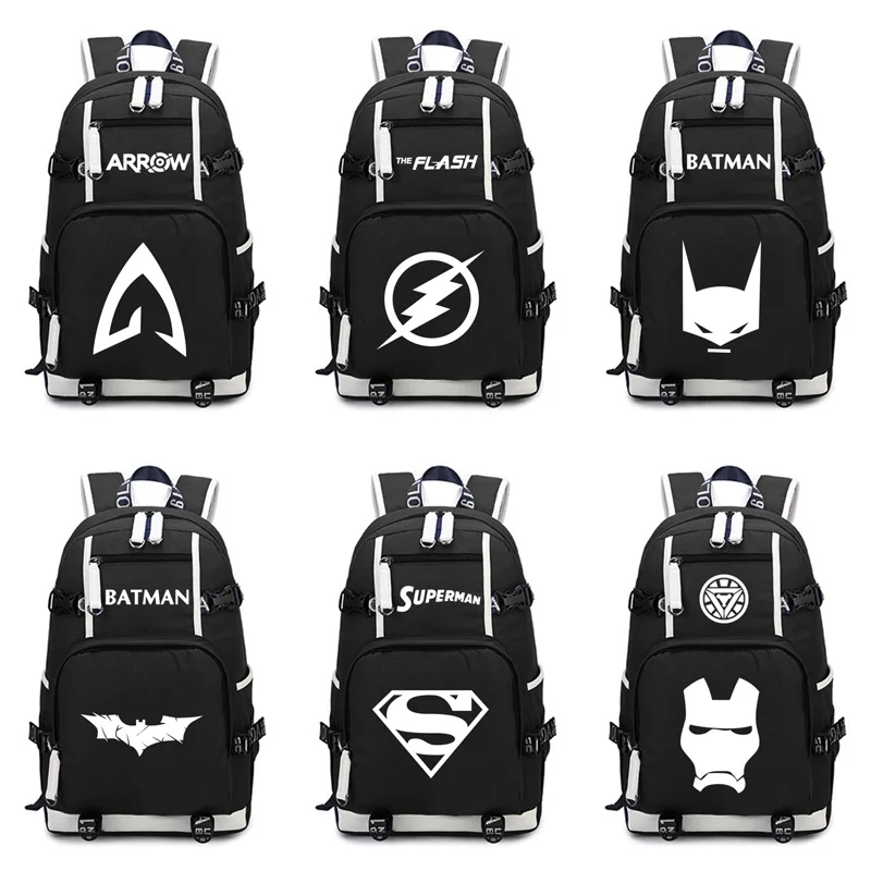 

Superhero bakcpacks Batman Superman Backpacks The Flash Iron Man Arrow Schoolbag Boys Girls Laptop Backpack Women Men Travel Bag