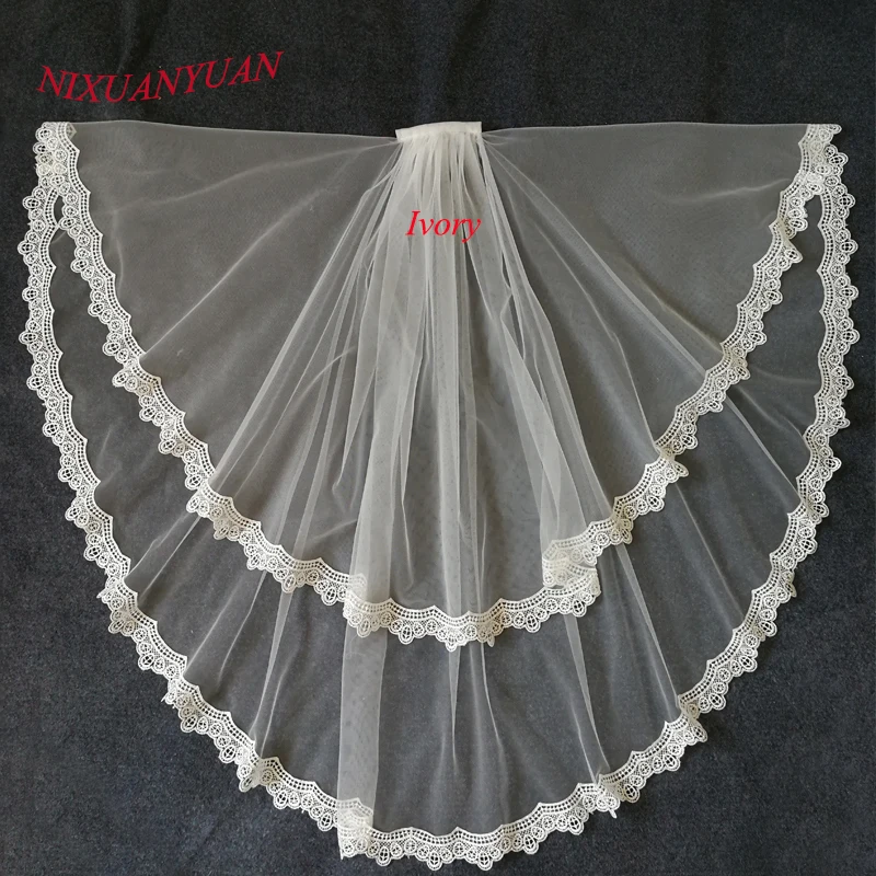 

NIXUANYUAN Cheap Bridal Veil Lace Edge Two Layer Wedding Veil 2018 Ivory White Tulle veu de noiva Bridal Accessories With Comb