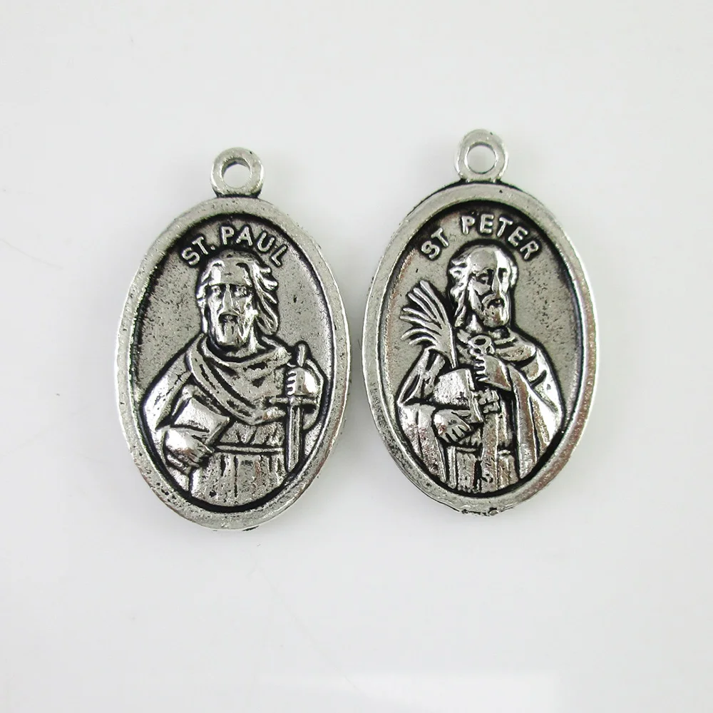 

100pcs of Antique Silver Catholic St. Paul and St. Peter Medal Pendant