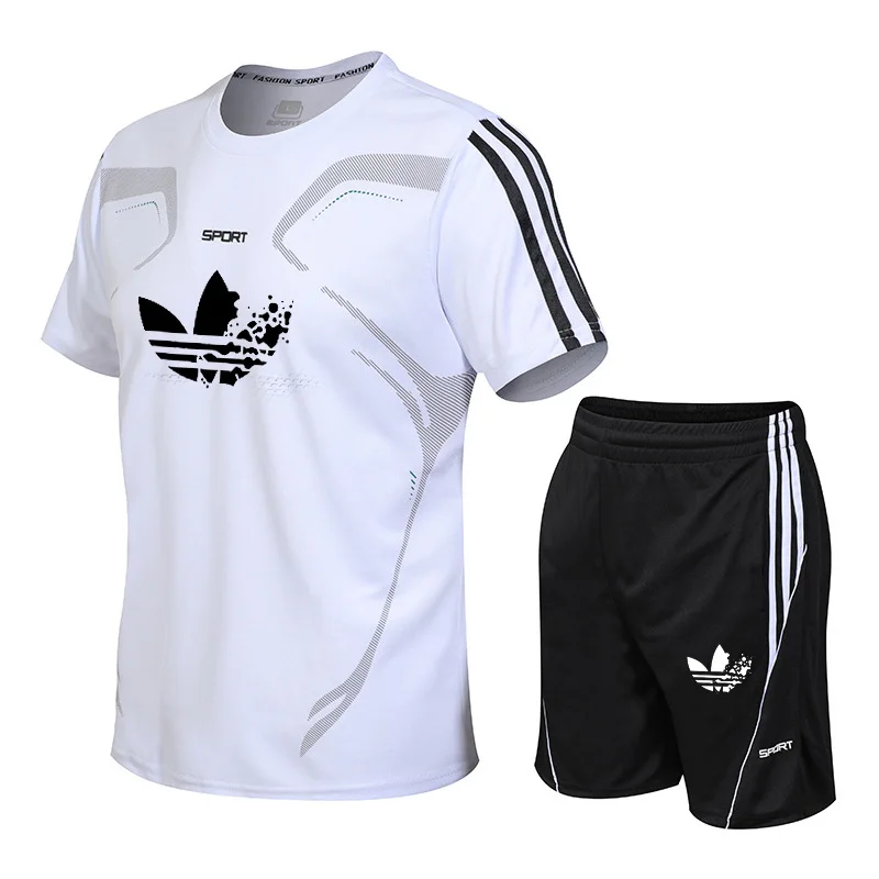 

Branded men's jogging sets, youth sports basketball set, fitness clothing, t-shirts + shorts, breathable Quick Dry training suit