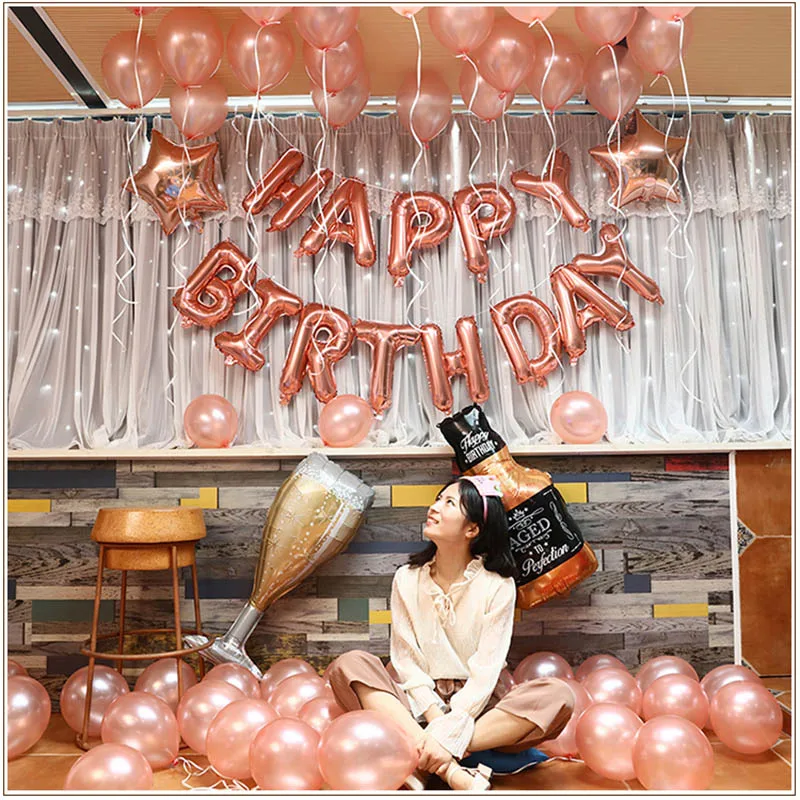 Шар с днем рождения Воздушные буквы Алфавит розовое золото фольга воздущные шары Детские игрушки Свадьба День Рождения вечерние гелиевые шары