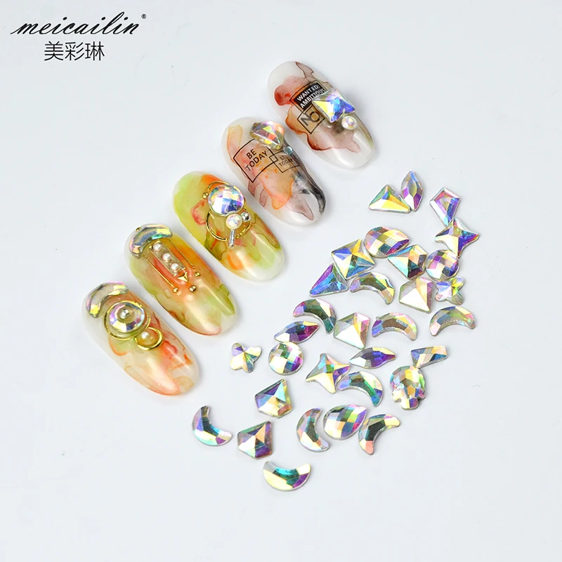 

Mix-size Crystal AB Nail Rhinestones 50 pcs/lot Flat back Non Hotfix Glitter Nail Stones DIY 3D Nail Art Decorations Supplies