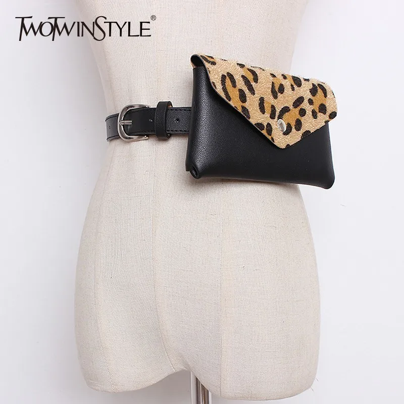 

TWOTWINSTYLE Belts For Women PU Leather Wide Waistband With Small Patchwork Leopard Bags Female Belt Fashion Tide Autumn 2019