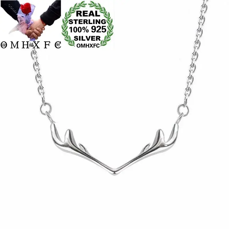 

OMHXFC Wholesale European Fashion Woman Girl Party Birthday Gift White Deer Horn 100% S925 Sterling Silver Pendant Necklace CH64