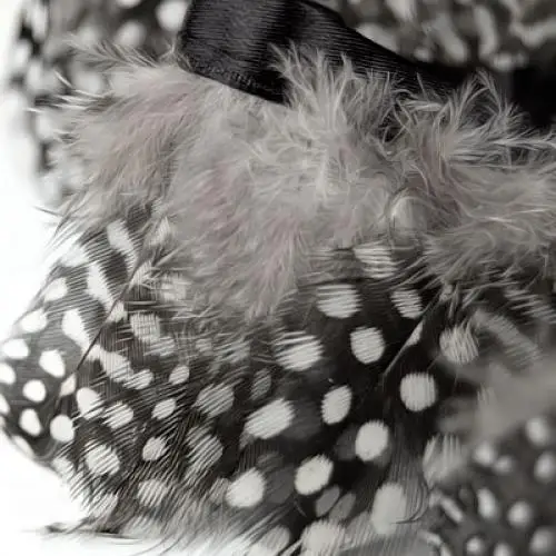 Fowl Feather Fringe 2 Yards Trim Pearl Spots Feather Lace - Natual Color Guinea Fowl Feather Soft Lightweight