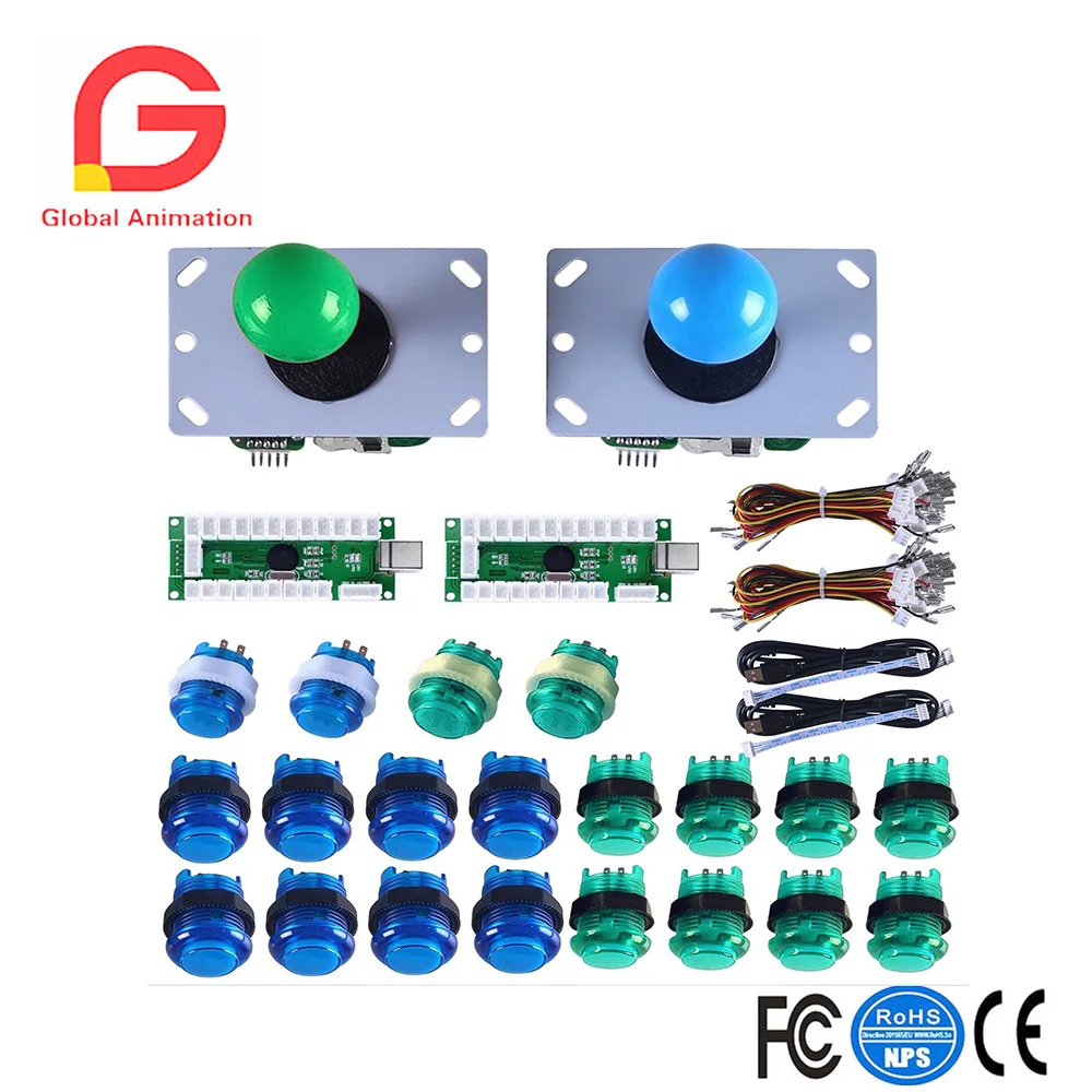 

2Player Arcade Kit For PC Games And Raspberry Pi With Zero Delay USB Encoder,8 Way Joystick And LED Illuminated Button For Mame