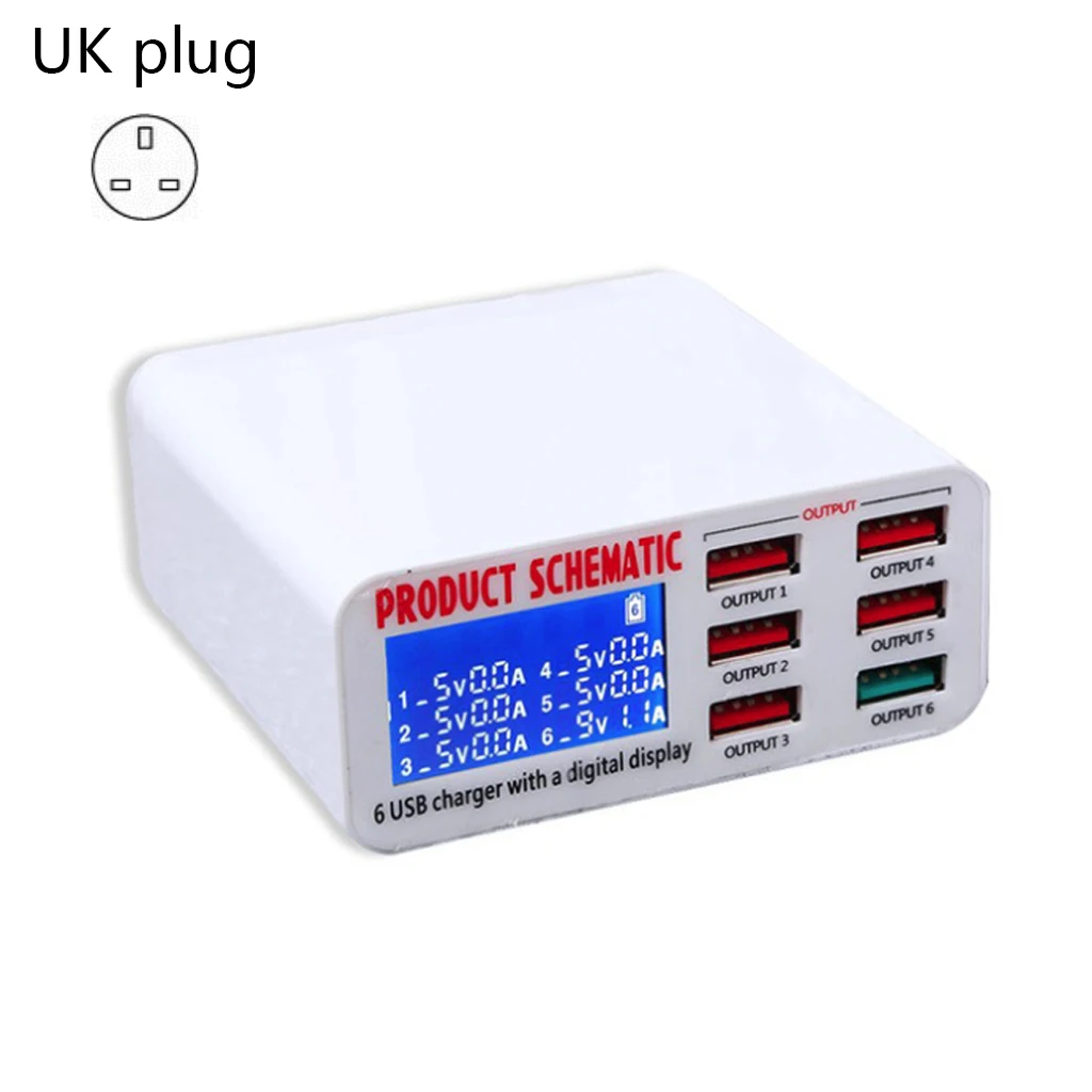 

USB Charge 3.0 6-Port 6A USB Charger Adapter Hub Multi Port USB Hub With Charger Dock Station with LCD Display Auto Detect Tech