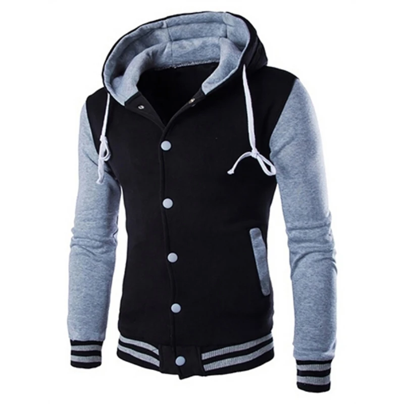 

Hot Men Hooded Color Block Slim Fit Baseball Jacket Casual Coat Outwear