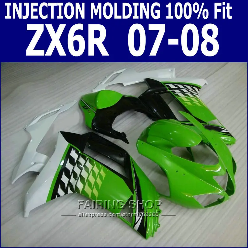 Зеленый zx6r 2008 08 07 2007 комплект обтекателей для Kawasaki ninja завод Abs Пластиковые