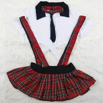 

Cosplay Costume Student Uniform Seductive Emotional Lingerie Plaid Stitching Set