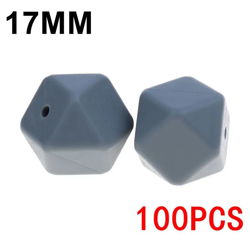 15gray Fkisbox 100 шт Силиконовые прорезывающиеся бусины шестигранник 17 мм Bpa бесплатно жевательные силиконовые Бусы Длинные подвески для сделай своими ругами слингобусы - Цвет: 15gray