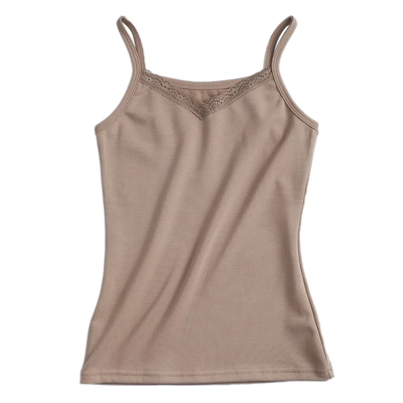 Women's Sexy Lingerie Breathable Plus Size Heating Warm Slim Lace V-Neck Solid Color Camisole Top