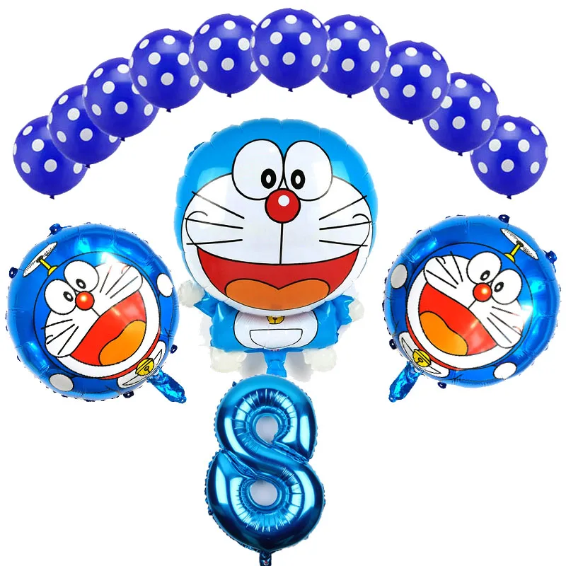 14 шт./лот мультфильм Doraemon воздушные шары из фольги День Рождения украшения 16 дюймов синий и розовый номер и точка латекса много детские игрушки - Цвет: 14pcs