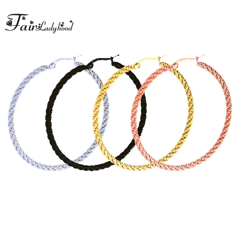 

FairLadyHood Gold Color Hiphop Big Hoop Earrings Stainless Steel Jewelry Simple Style Circle Round Huggie Earrings Women Gift
