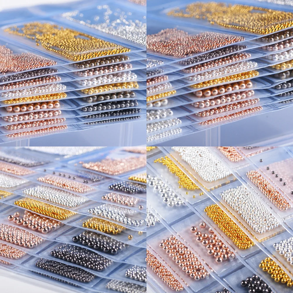 Pacote Tamanho Misturado 0.8-3mm 3d Metal Caviares Grânulo Bola Ouro Preto Prata Rosa Unhas Arte Decorações Liga Gemas Manicure Faça Você Mesmo Dicas 100 6