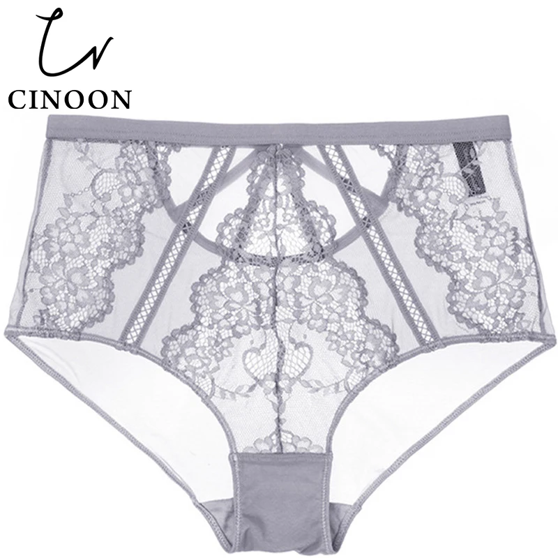 CINOON Lace Briefs High Waist Panties Elasticity Lingerie Sexy Underwear Transparent Thong Comfortable Woman Pants Hollow Brief