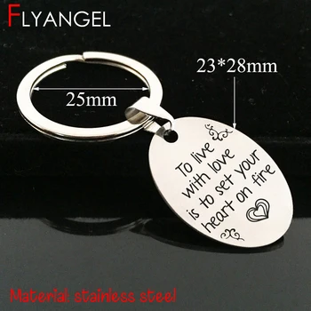 

FLYANGEL Creative Keyring Love Key Chain Engraved To Live With Love Is To Set Your Heart On Fire Gifts For Lover Couples Jewelry