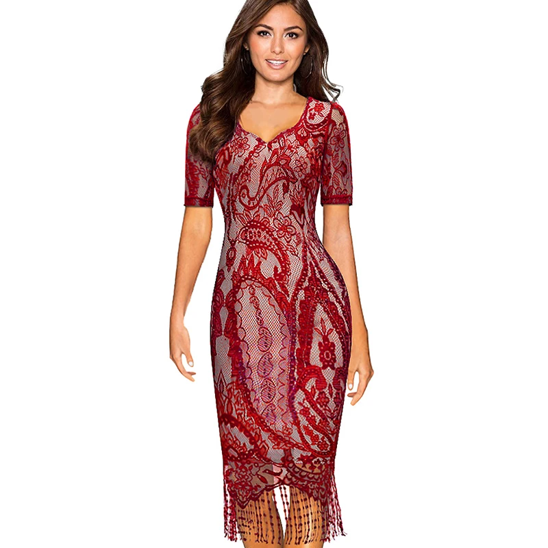 Women Summer Vintage Elagant Ladylike Fringe Tassel Hemline Graphic Flower Lace Pattern Short Sleeve Bodycon Women Dress EB337 Women Summer Vintage Elagant Ladylike Fringe Tassel Hemline Graphic Flower Lace Pattern Short Sleeve Bodycon Women Dress EB337