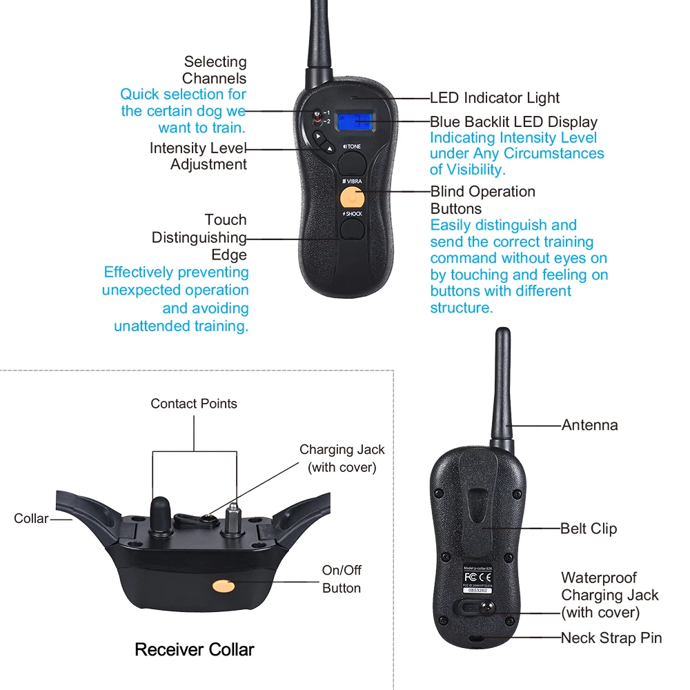 Собачий тренировочный ошейник с электрошоком против лая ошейник 16 контроль чувствительности 656 м дистанционная перезарядка Водонепроницаемый IPX7 безвредный