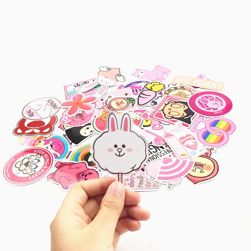 50pcs pink cartoon cute Rilakkuma Mix Laptop Stickers DIY Sticker for Kids Toys Cars Phone Laptop Bicycle Waterproof