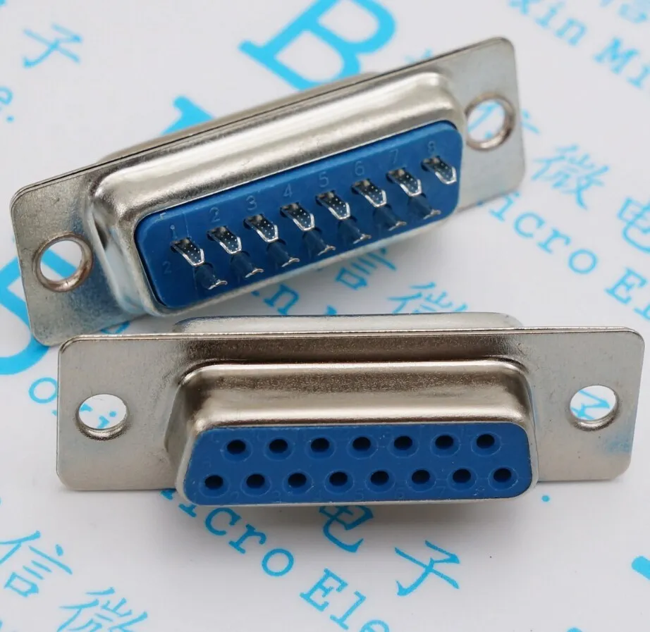 

5PCS/LOT DB15 female serial hole base welding wire type 15 pin plug double blue plastic connector
