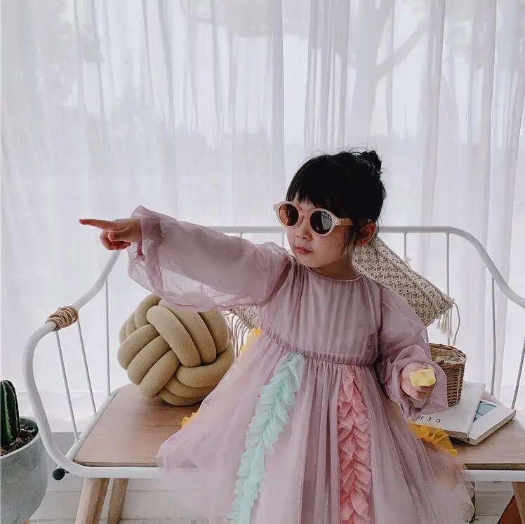 Платье в Корейском стиле с оборками для девочек модное осеннее платье в стиле пэчворк для девочек; PV896