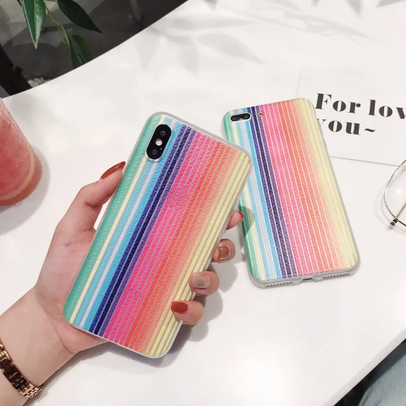 

Painted White Leather Phone Case for IPhoneX XR XS XSMAX Rainbow Phone Case for IPhone7 8 6 6S