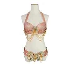 Новая женская Одежда для танцев египетские сверкающие бриллианты наряд цветы бюстгальтер от костюма для танца живота Пояс 2 шт Набор для девочек