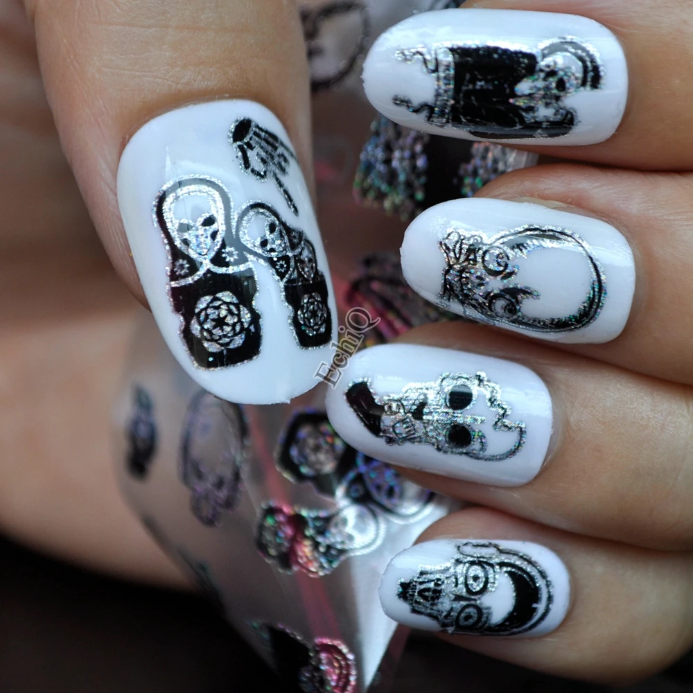 Halloween Design Zombie Skull Bone Nail Art Transfer Foils Stickers