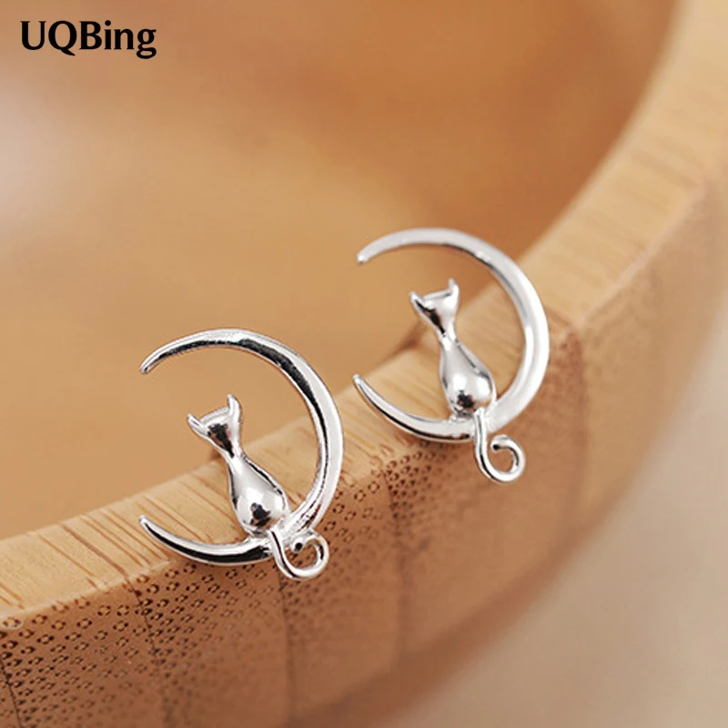 Стиль,, модные 925 пробы серебряные серьги-гвоздики с изображением кота на Луне, ювелирные изделия