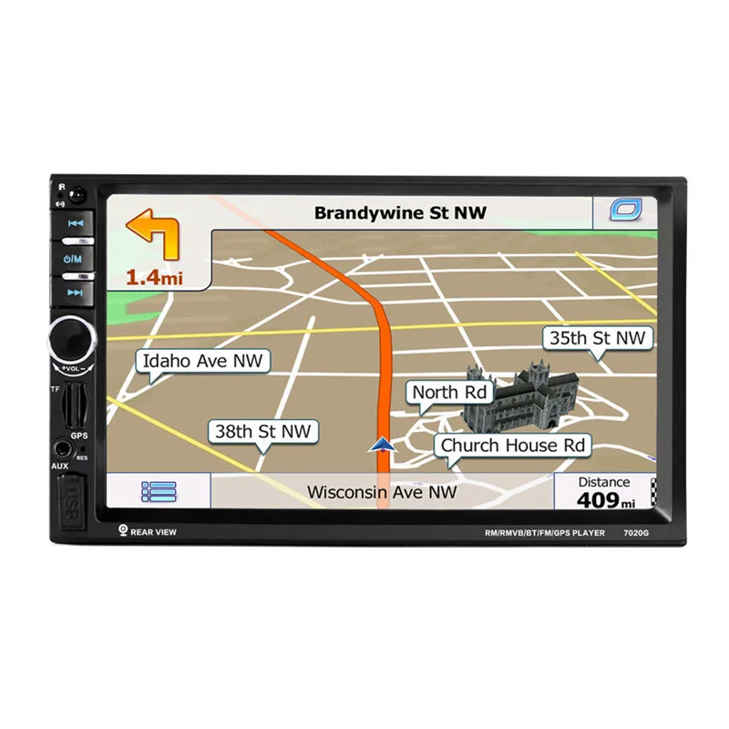 

7020G 7" 2 DIN 1024*600 Touch Screen Car Radio DVD MP5 Video Player+Rear Camera Bluetooth FM GPS Navigation with Remote Control