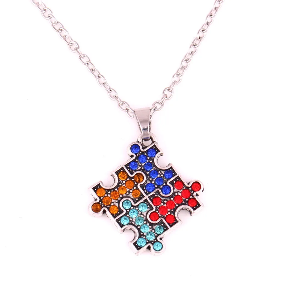 Unisex Pendant Necklace Jigsaw Puzzle Pattern Depression Style With