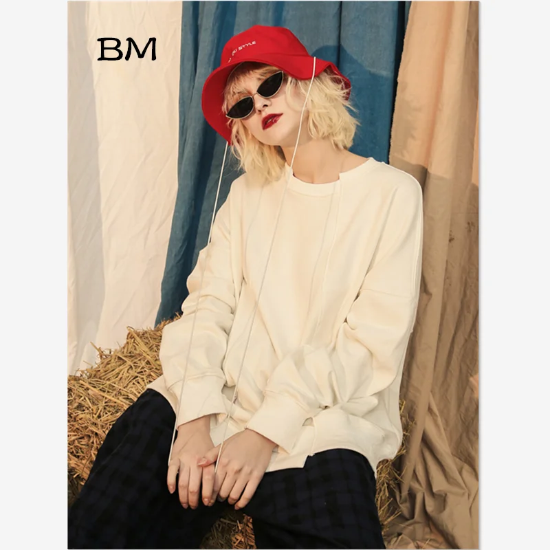 

2019 korean style women kpop oversize white sweatshirt Irregular stitching streetwear harajuku fashion hip hop ulzzang hoodie