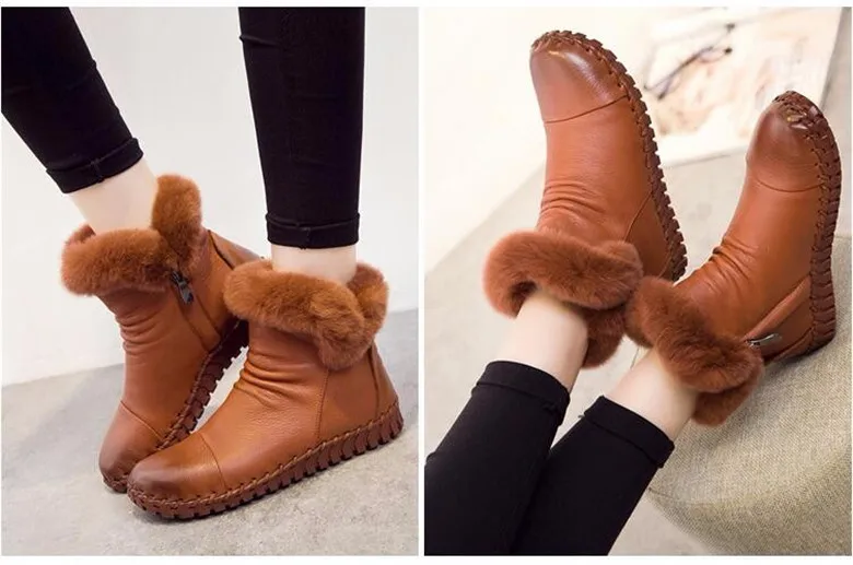 TIMETANG   Handmade Women's Winter Boots Women Real Fur Winter Shoes Woman Genuine Leather Warm Ankle Snow Boots Mujer Chaussure