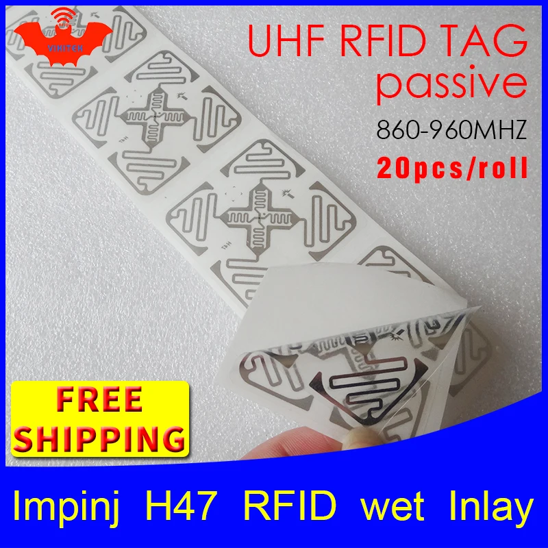 

UHF RFID tag sticker Impinj H47 wet inlay 915mhz868mhz 860-960MHZ Higgs3 EPC 6C 20pcs free shipping adhesive passive RFID label