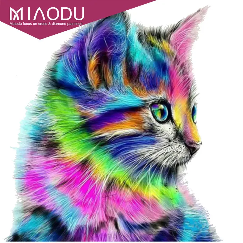 Miaodu DIY 5D алмазная вышивка картина кошка Незаконченный декор дома полная квадратная Алмазная мозаика вышивка крестиком иглы фестиваль подарок - Цвет: Белый
