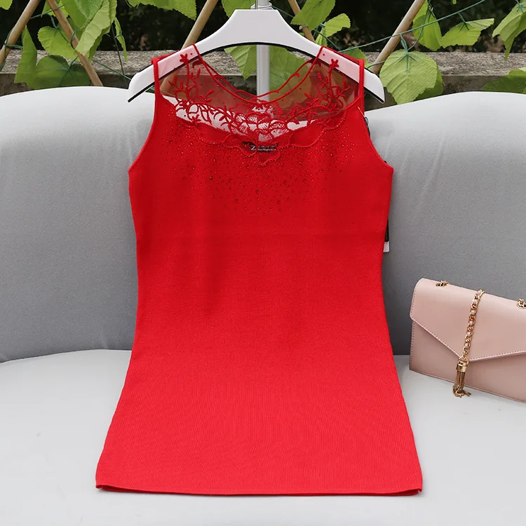 

Ladies temperament Red sexy lace sleeveless loose dress Dark blue beads long Black knitted female perspective Gray mini dresses