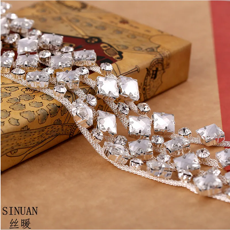 

SINUAN Crystal Rhinestone Chain Tape Rhinestones Sew-On Crystals Stone For Crafts Yard Resin Beads For Clothes Stones For Craft