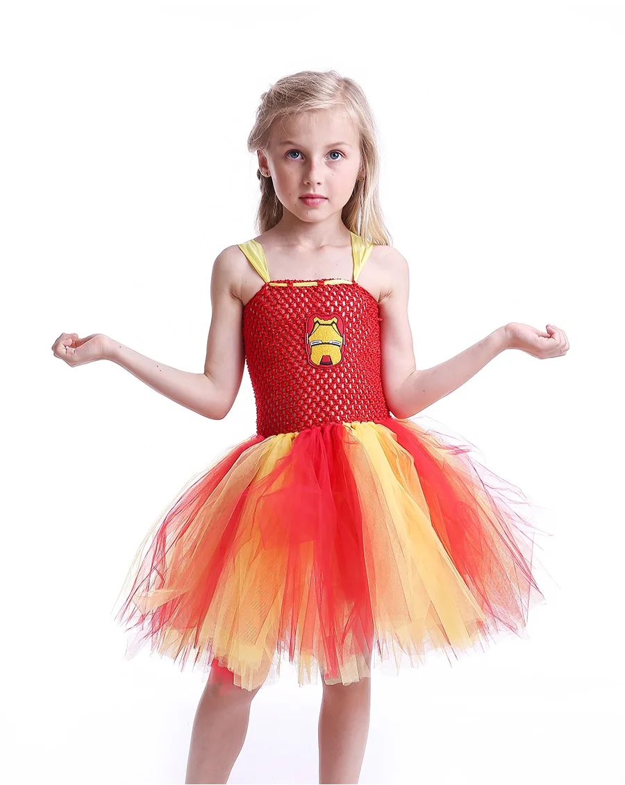 Red & Yellow Girls Baby Iron Man Tutu Dress Handmade Kids Superhero Tulle Dress Halloween Birthday Party Prom Costume (8)