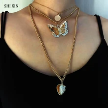 SHIXIN хип-хоп Длинная цепочка Слоистые ожерелья для женщин сердце кулон с фото ожерелья для женщин модные украшения на шею