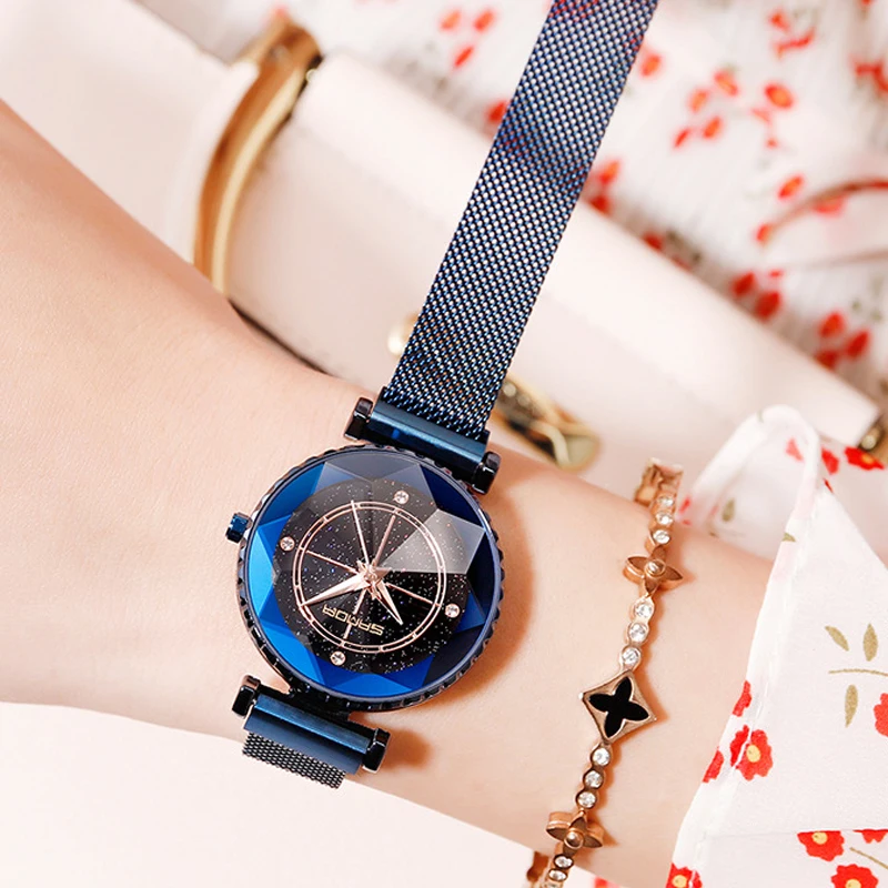 

2019 Diamond Crystal Ladies Watches top brand luxury Rose Gold Bracelet Quartz Women Watches Star Sky Female Clock montre femme