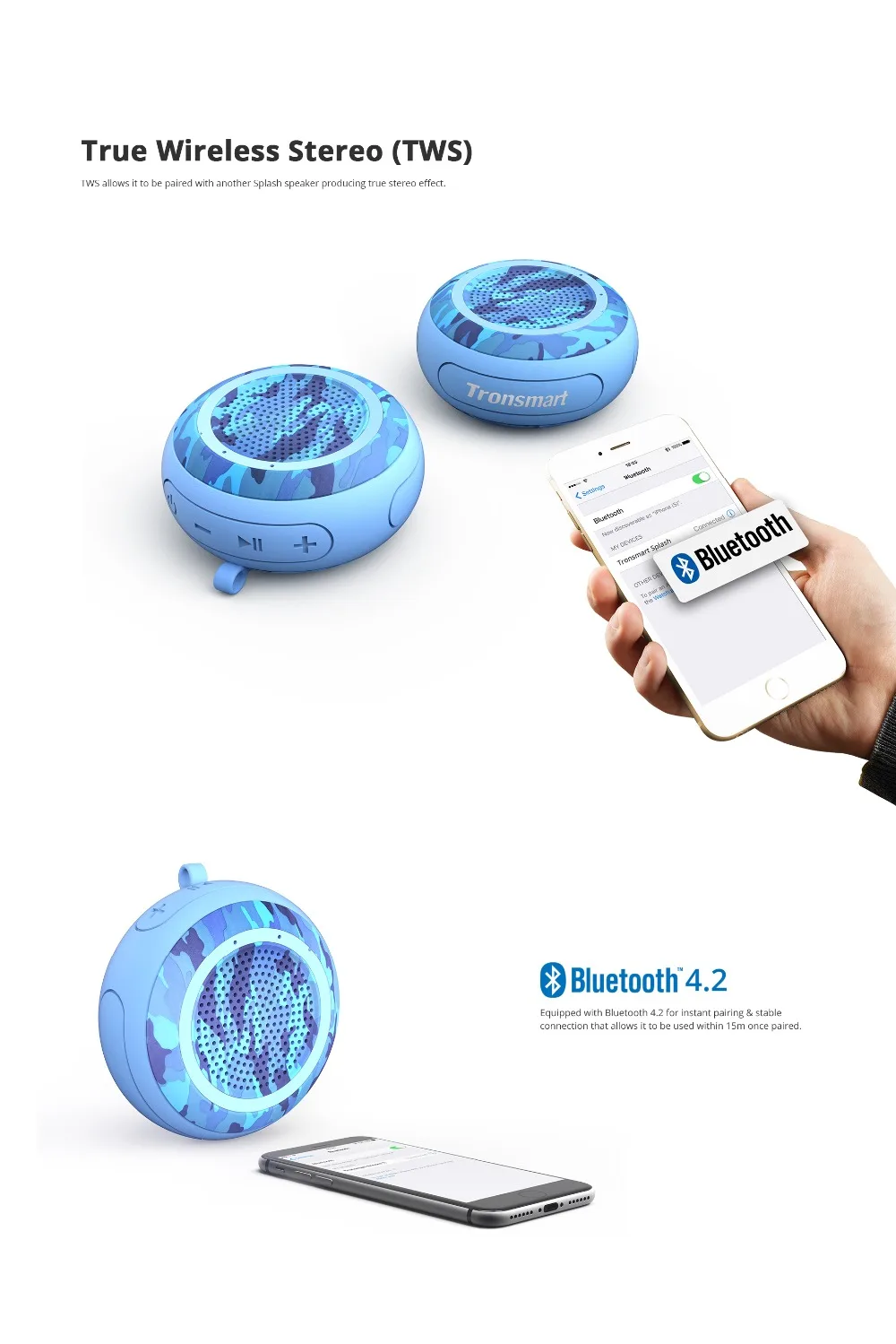 Tronsmart Element Splash Bluetooth Speaker  IP67 Waterproof Soundbar Portable Speaker Computer Bluetooth 4.2 Wireless Speaker (6)